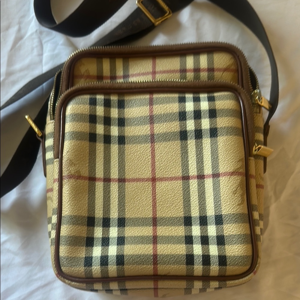 Burberry Cream and Brown Messenger Bag with Iconic Design